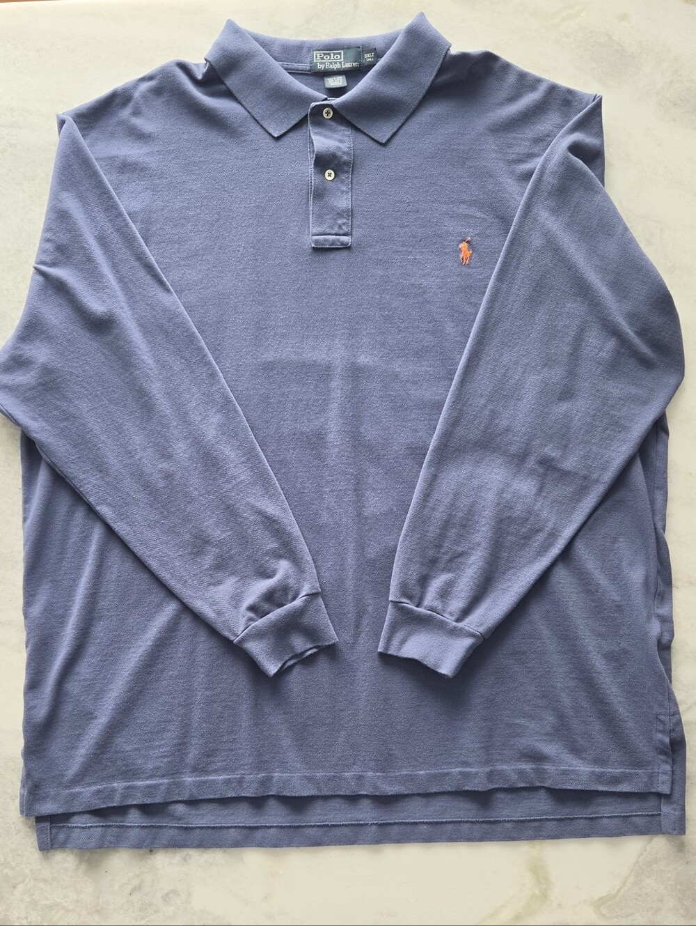 Ralph Lauren Long Sleeve Polo Shirt - Denim Blue with Orange Pony